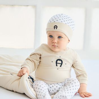 Baby Boys Beige & White Logo Hat