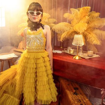 Girls Yellow Embellished Tutu Dress