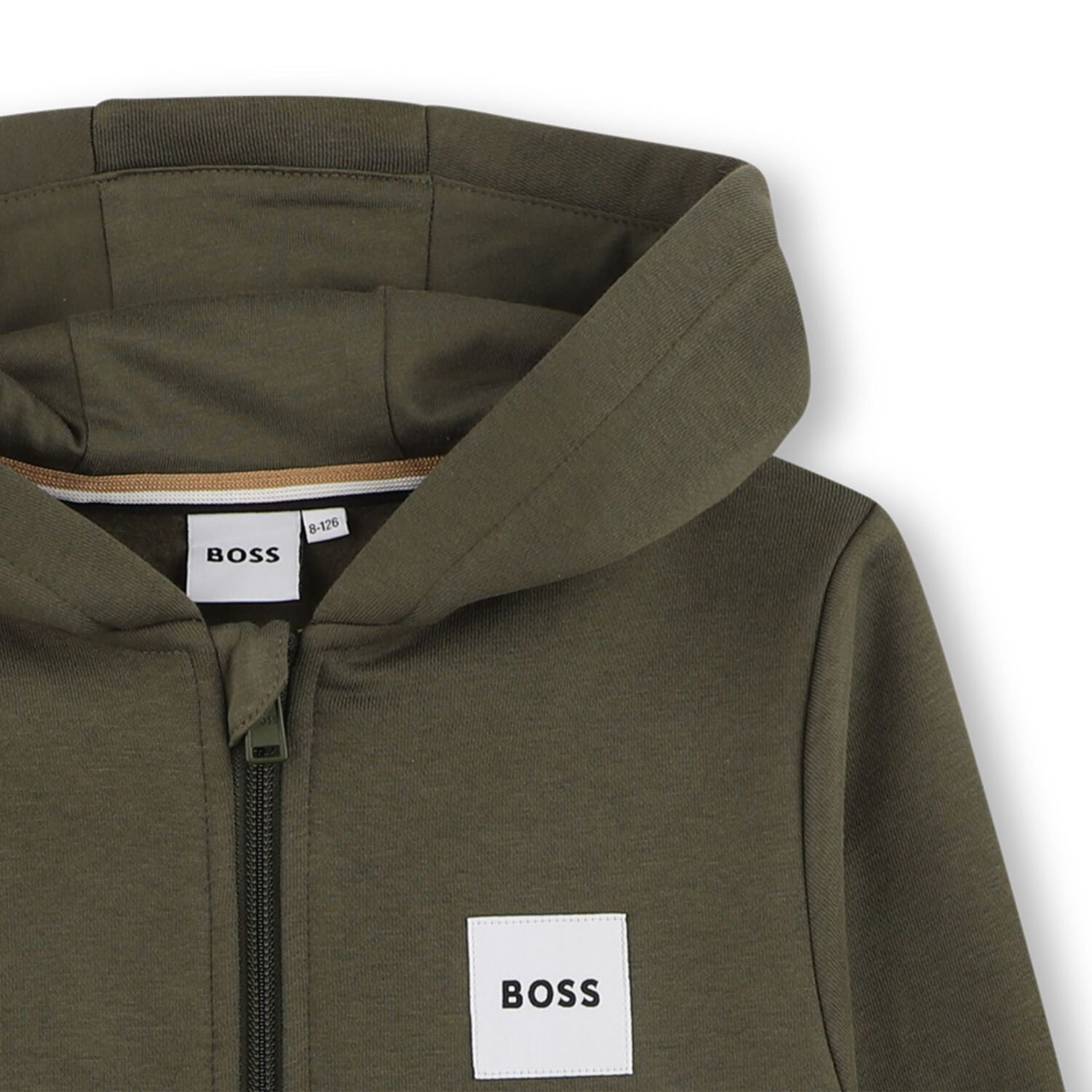 Boys Green Logo Hooded Zip Up Top, 1, hi-res
