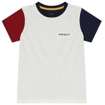 Boys Ivory & Navy Blue Logo T-Shirt