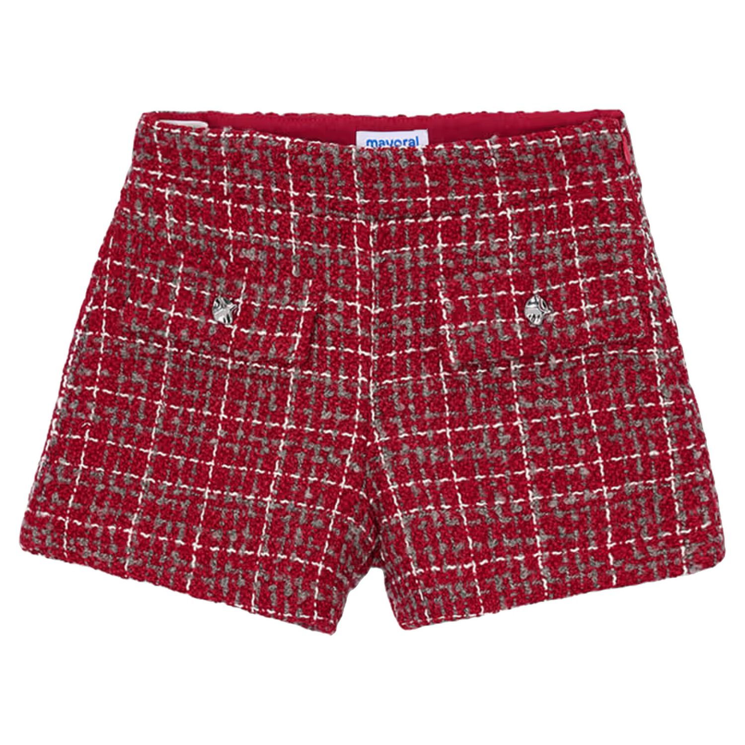 Girls Red Tweed Shorts, 1, hi-res