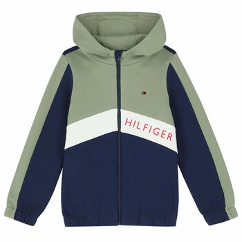 Boys Green & Navy Logo Zip Up Top