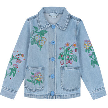 Girls Blue Floral  Denim Jacket