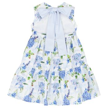 Girls Blue Bow Floral Dress