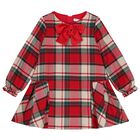 Girls Red Tartan Velvet Bow Dress, 1, hi-res