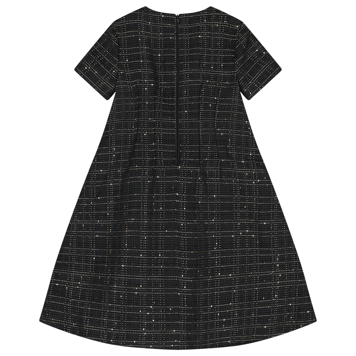 Girls Black Sequin Tweed Dress, 1, hi-res