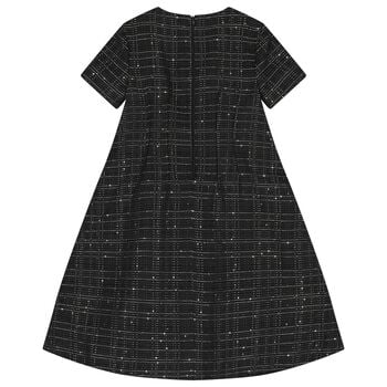 Girls Black Sequin Tweed Dress