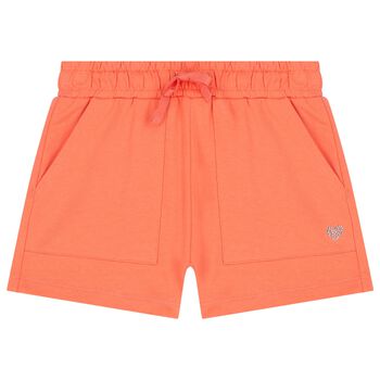 Girls Orange Diamante Heart Shorts