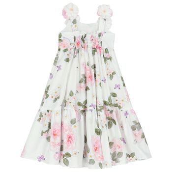 Girls White Flower & Butterfly Dress