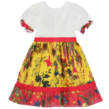 Girls White & Yellow Floral Dress
