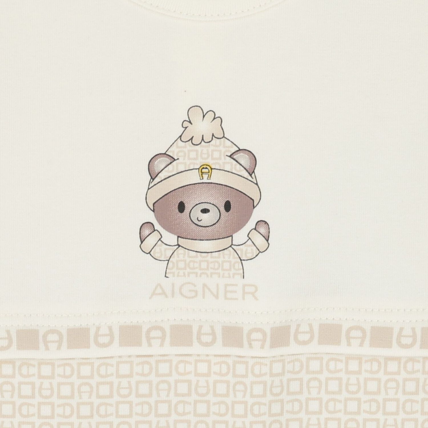 Ivory & Beige Teddy Bear Logo Babygrow, 1, hi-res