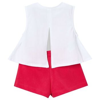 Girls White & Red Shorts Set