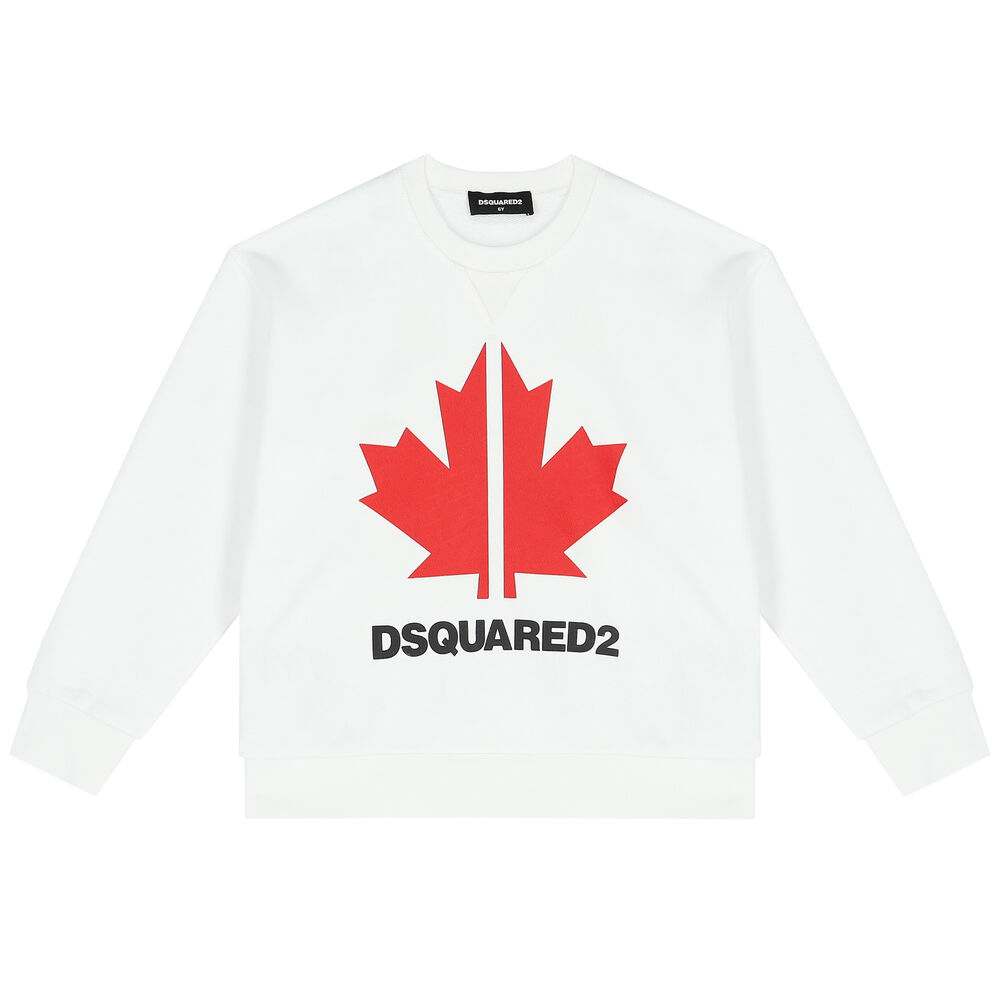 Dsquared2 White Maple Leaf Logo Sweatshirt | Junior Couture USA
