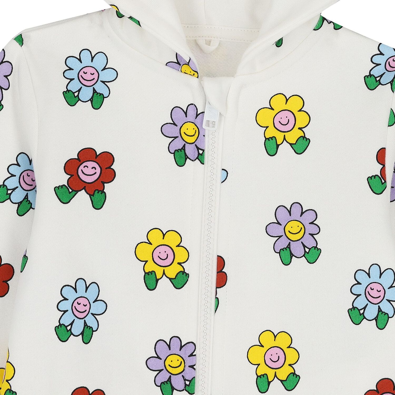 Younger Girls Ivory Flower Hooded Zip Up Top, 1, hi-res