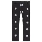 Girls Black Flower Leggings, 1, hi-res
