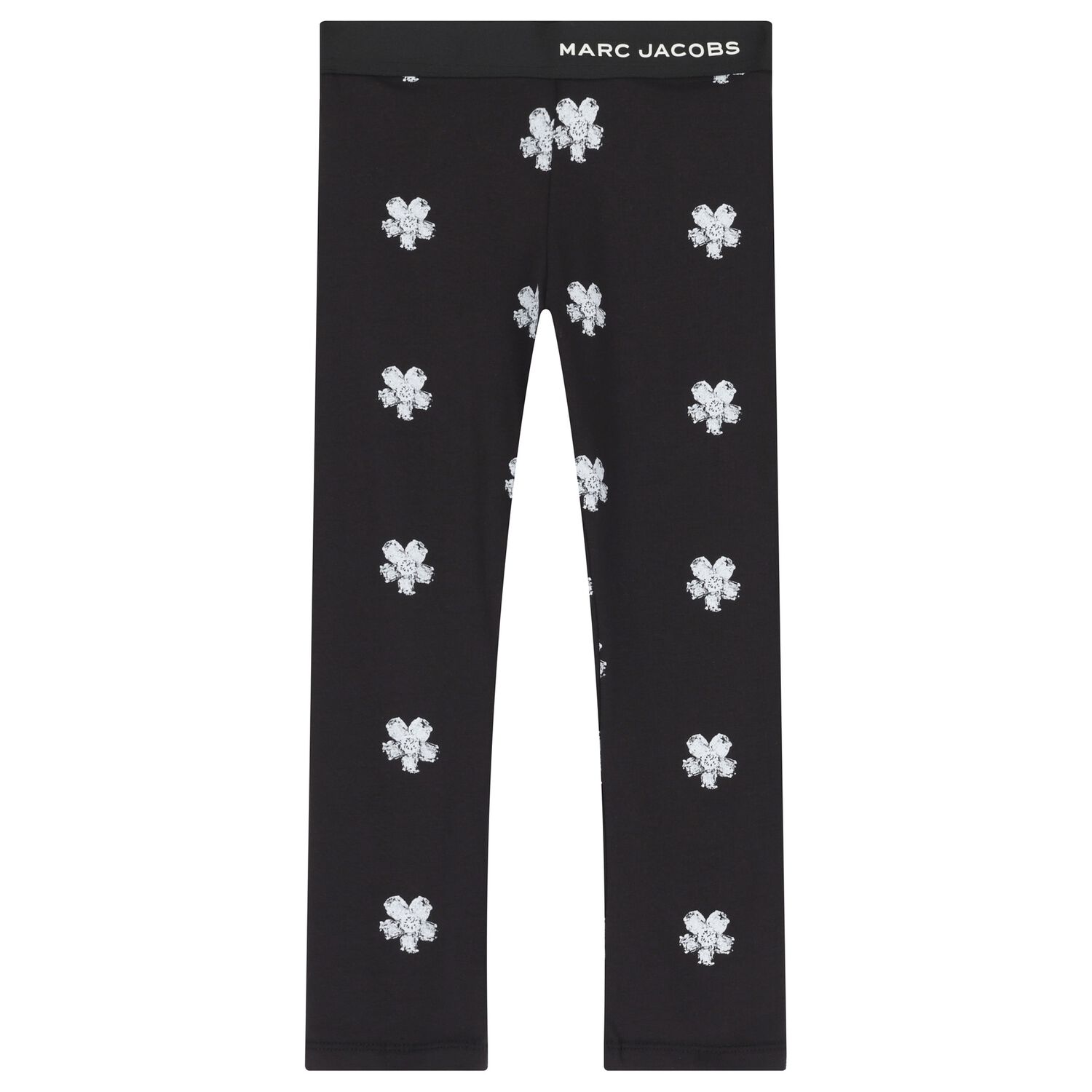 Girls Black Flower Leggings, 1, hi-res