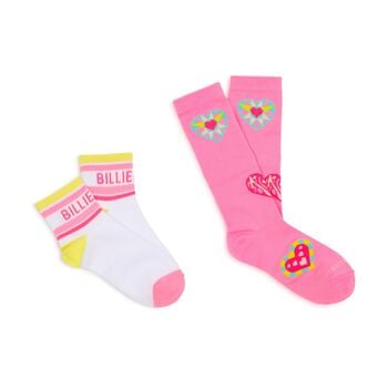 Girls Pink Heart Jacquard Socks ( 2-Pack )