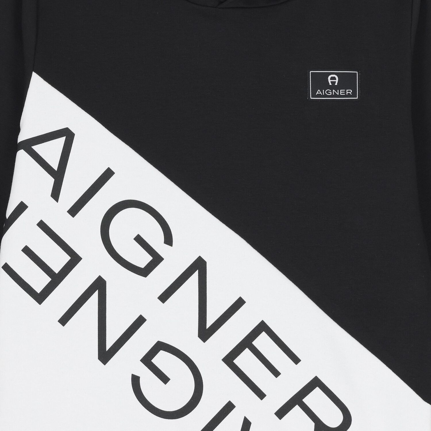 بلوزة بغطاء رأس بشعار باللون الأسود والأبيض للأولاد, 1, hi-res