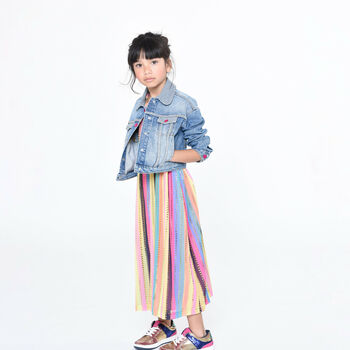 Girls Gold & Pink Logo Striped Dress