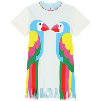 Girls Ivory & Blue Birds Dress