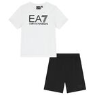 Boys White & Black Logo Shorts Set, 1, hi-res
