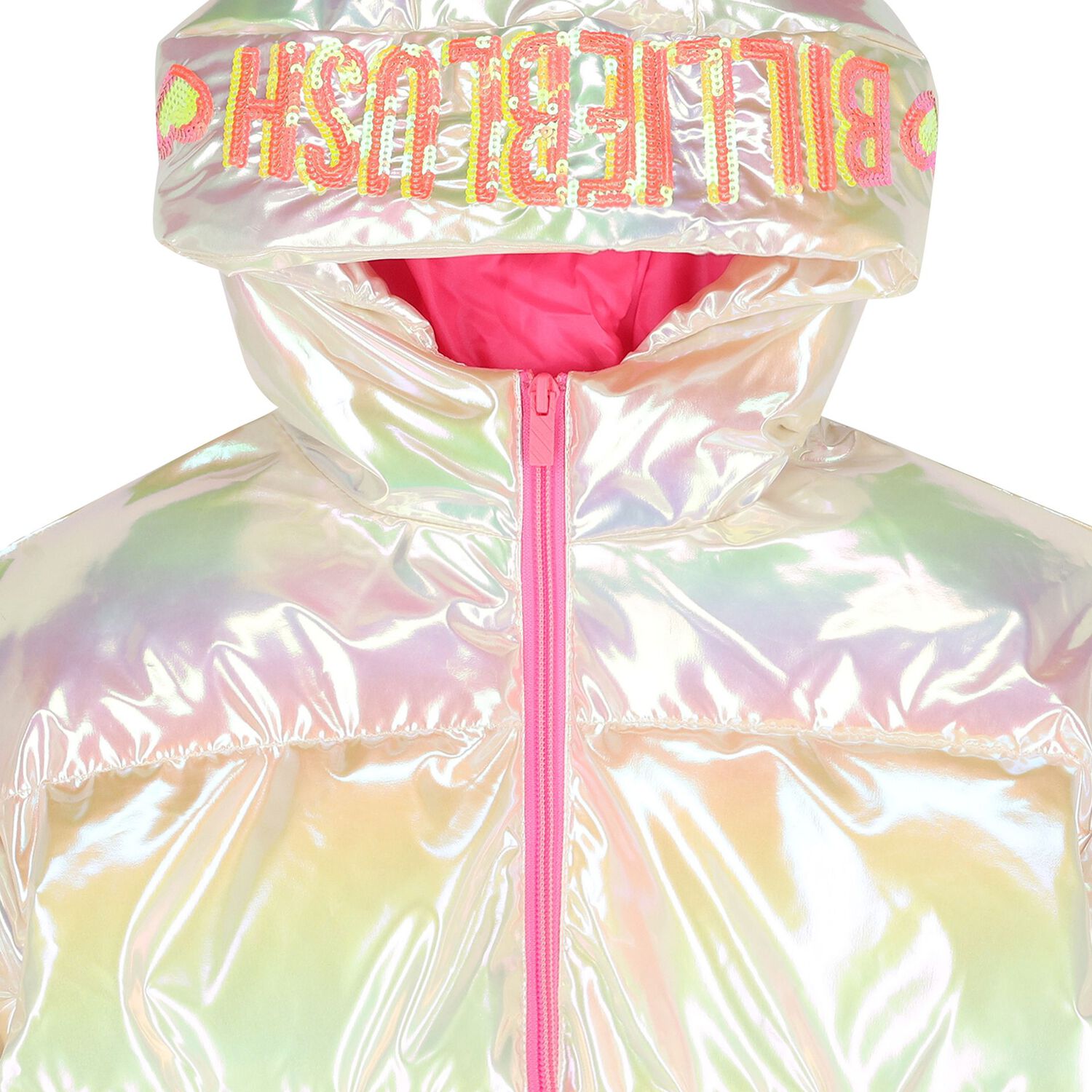 Girls Ivory Iridescent Puffer Coat, 1, hi-res