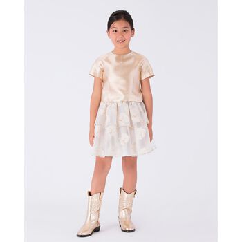 Girls Gold & White Roses Skirt Set