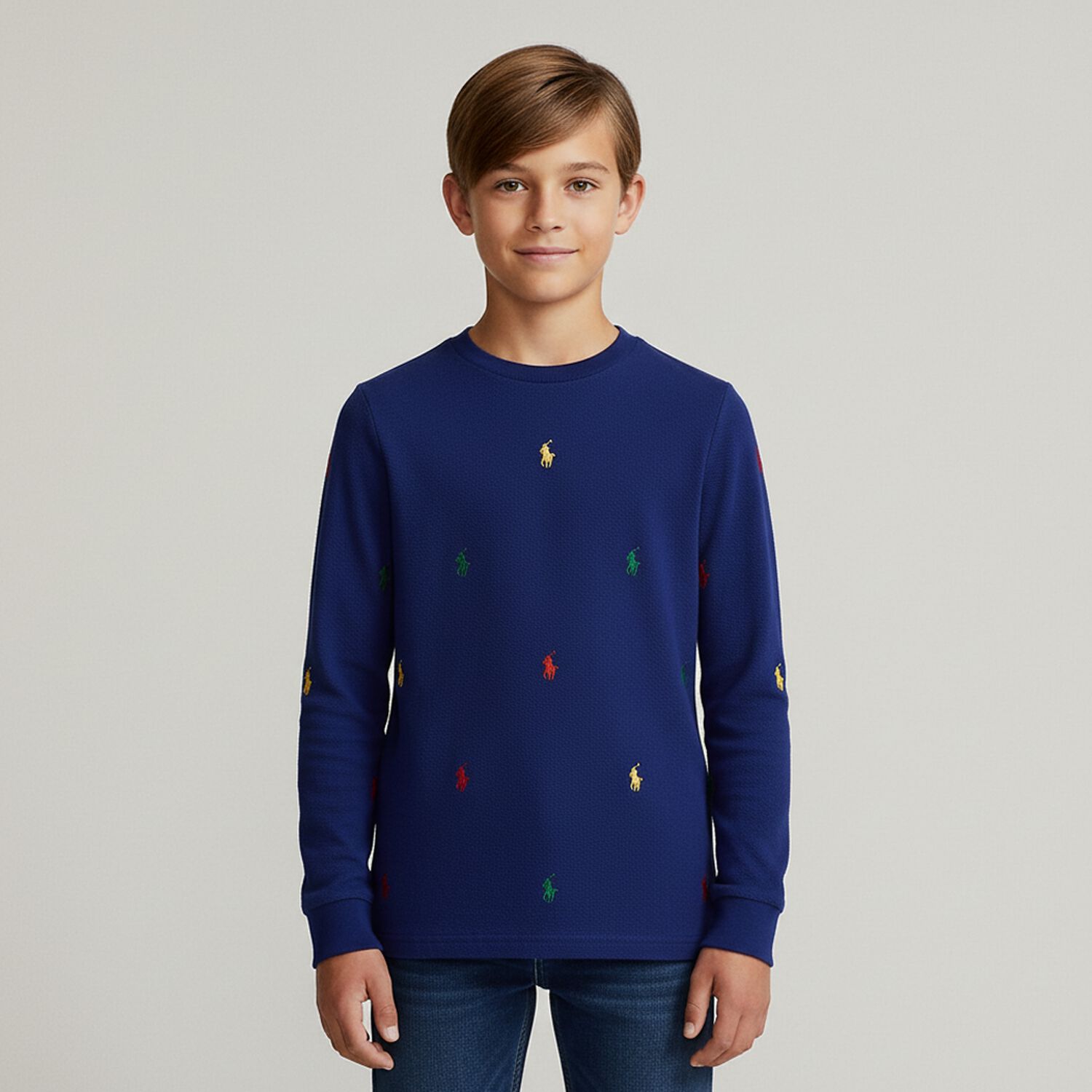 Boys Blue Logo Long Sleeve Top, 1, hi-res image number null