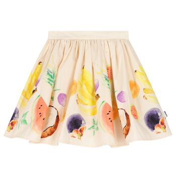 Girls Beige Fruit Print Skirt