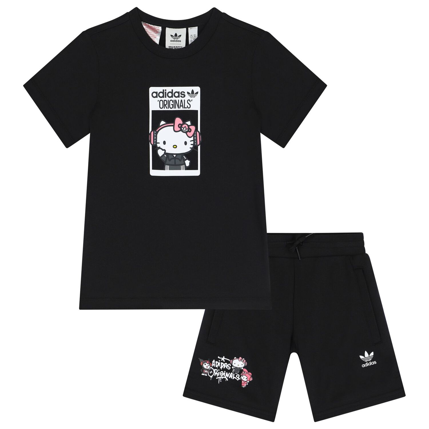 Girls Black Hello Kitty Shorts Set, 1, hi-res
