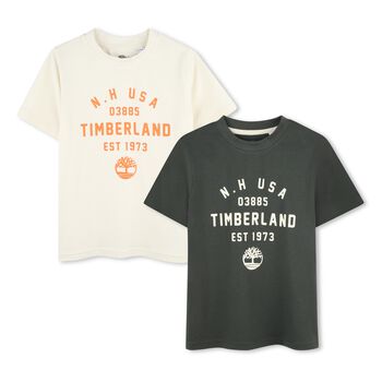 Boys Ivory & Green Logo T-Shirts ( 2-Pack )