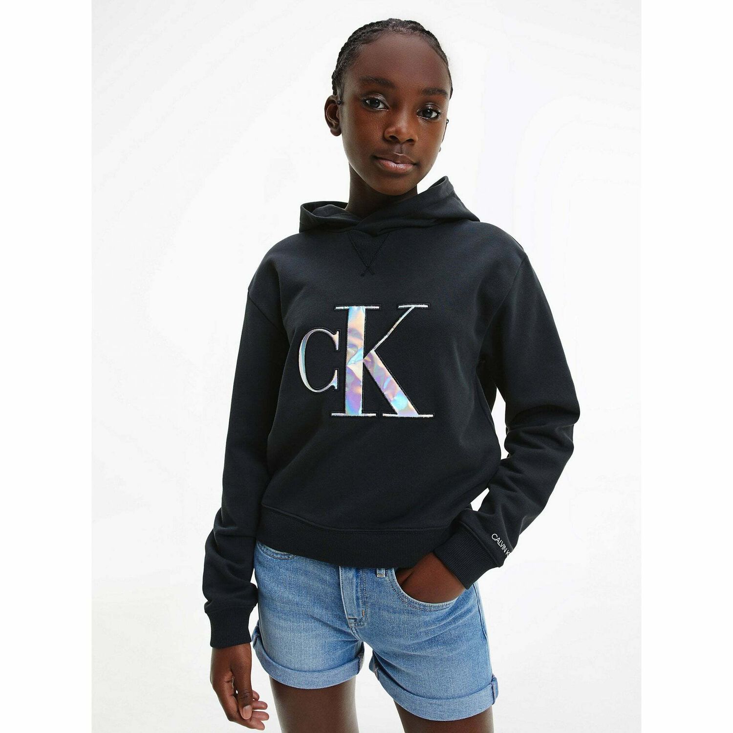 Girls Black Iridescent Logo Hoodie, 1, hi-res image number null