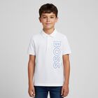 Boys White Logo Polo Shirt, 2, hi-res
