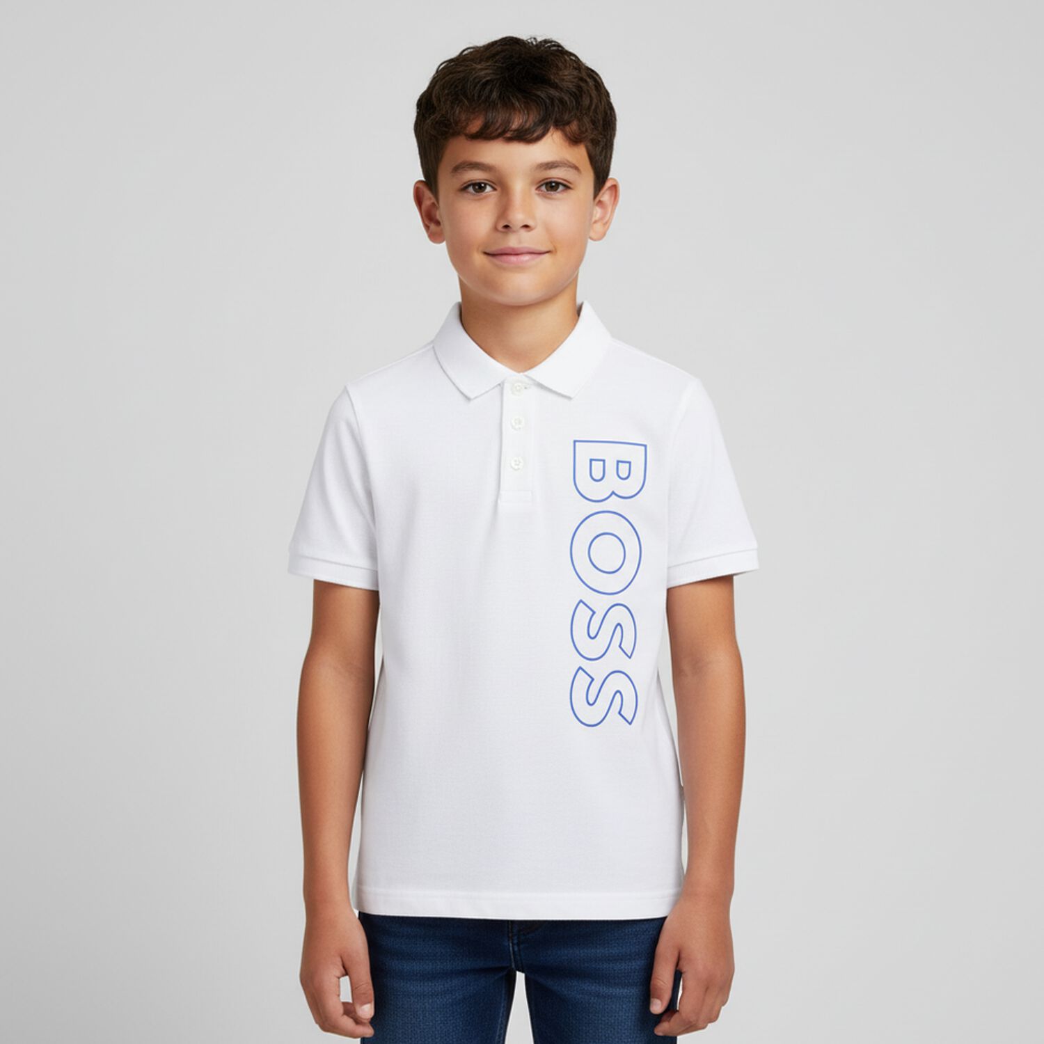 Boys White Logo Polo Shirt, 2, hi-res