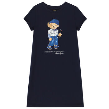 Girls Navy Blue Polo Bear Dress