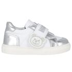 White & Silver Teddy Bear Logo Trainers, 1, hi-res