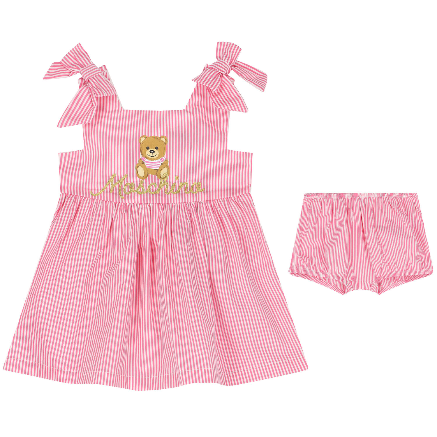 Younger Girls Pink & White Striped Dress Set, 1, hi-res