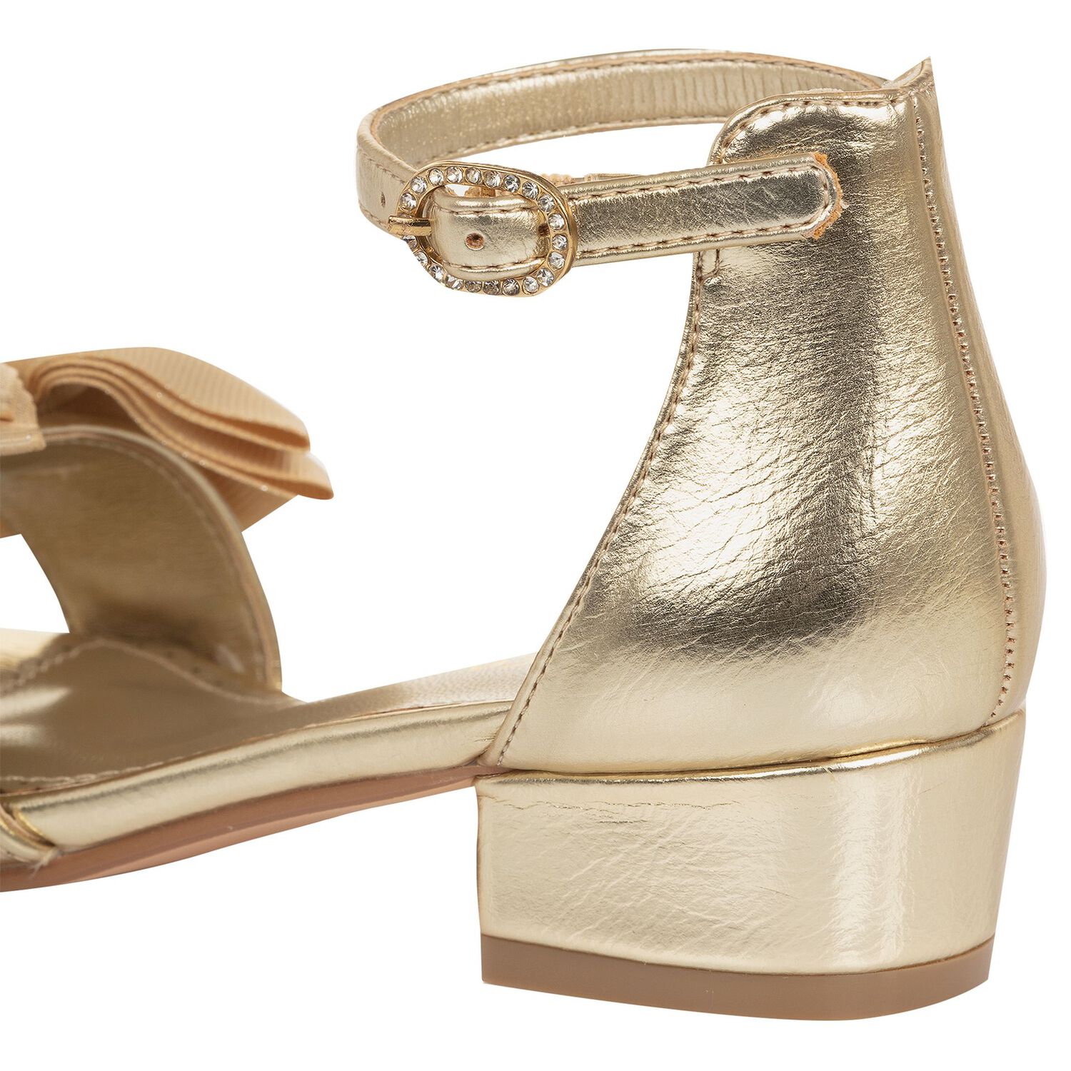 Girls Gold Bow Sandals, 1, hi-res