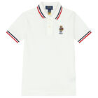 Boys White Bear Logo PiquÃ© Polo Shirt, 1, hi-res