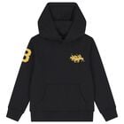 Boys Black Logo Hooded Top , 1, hi-res