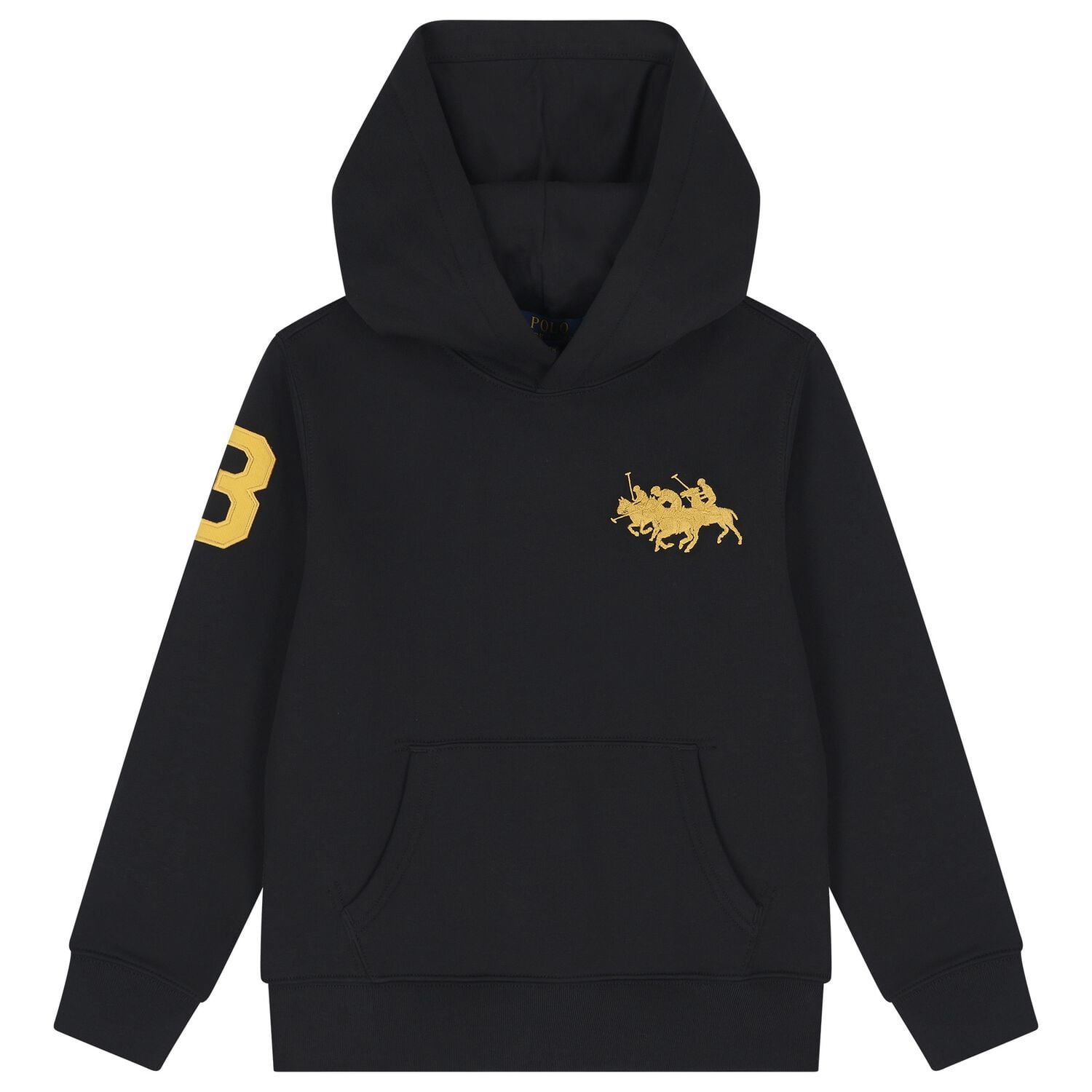 Boys Black Logo Hooded Top , 1, hi-res