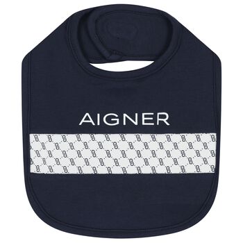 Baby Boys Navy Blue & White Logo Bib