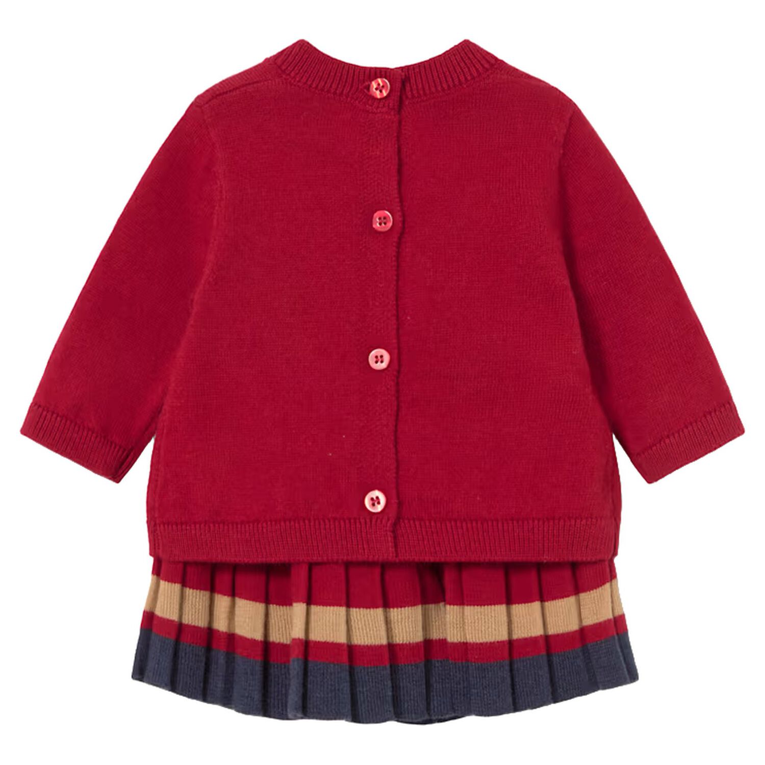 Baby Girls Red, Beige & Navy Blue Reindeer Skirt Set, 1, hi-res