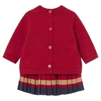 Baby Girls Red, Beige & Navy Blue Reindeer Skirt Set