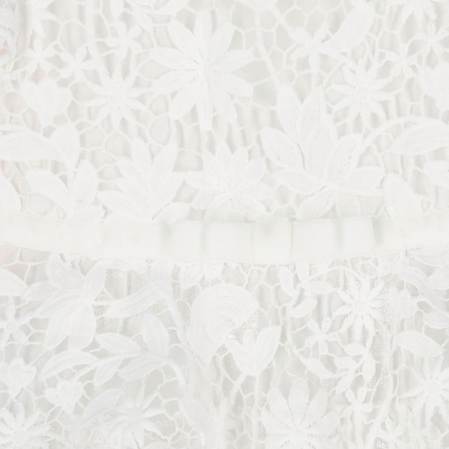 Girls White Embroidered Lace Tiered Dress, 1, hi-res