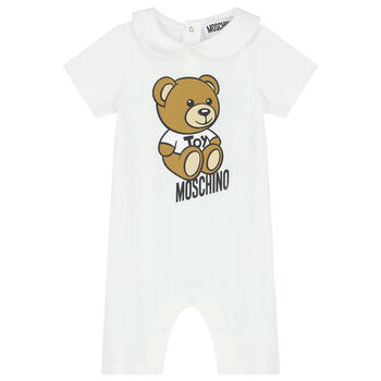 White Teddy Bear Logo Baby Romper