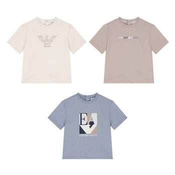 Younger Boys Blue, Ivory & Beige T-Shirts ( 3-Pack )