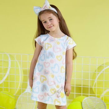 Girls White Hearts Dress