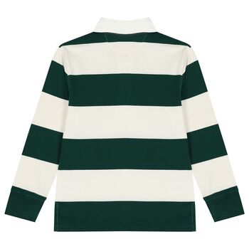 Boys Ivory & Green Striped Polo Shirt