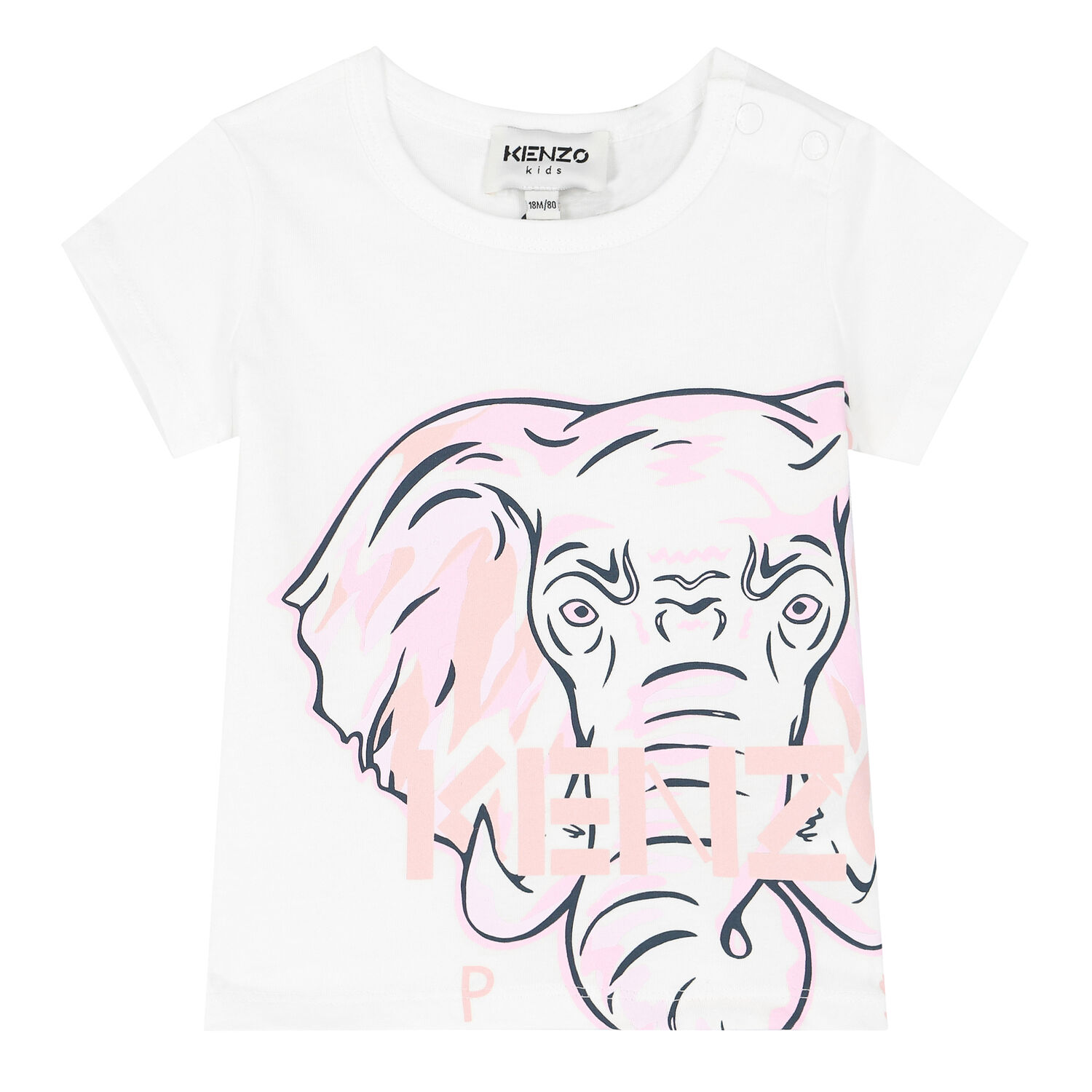 Younger Girls White & Pink Elephant T-Shirt, 1, hi-res